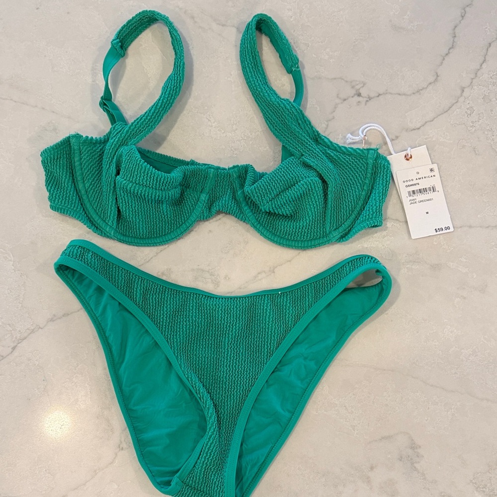 Good American Teal Textured Bikini